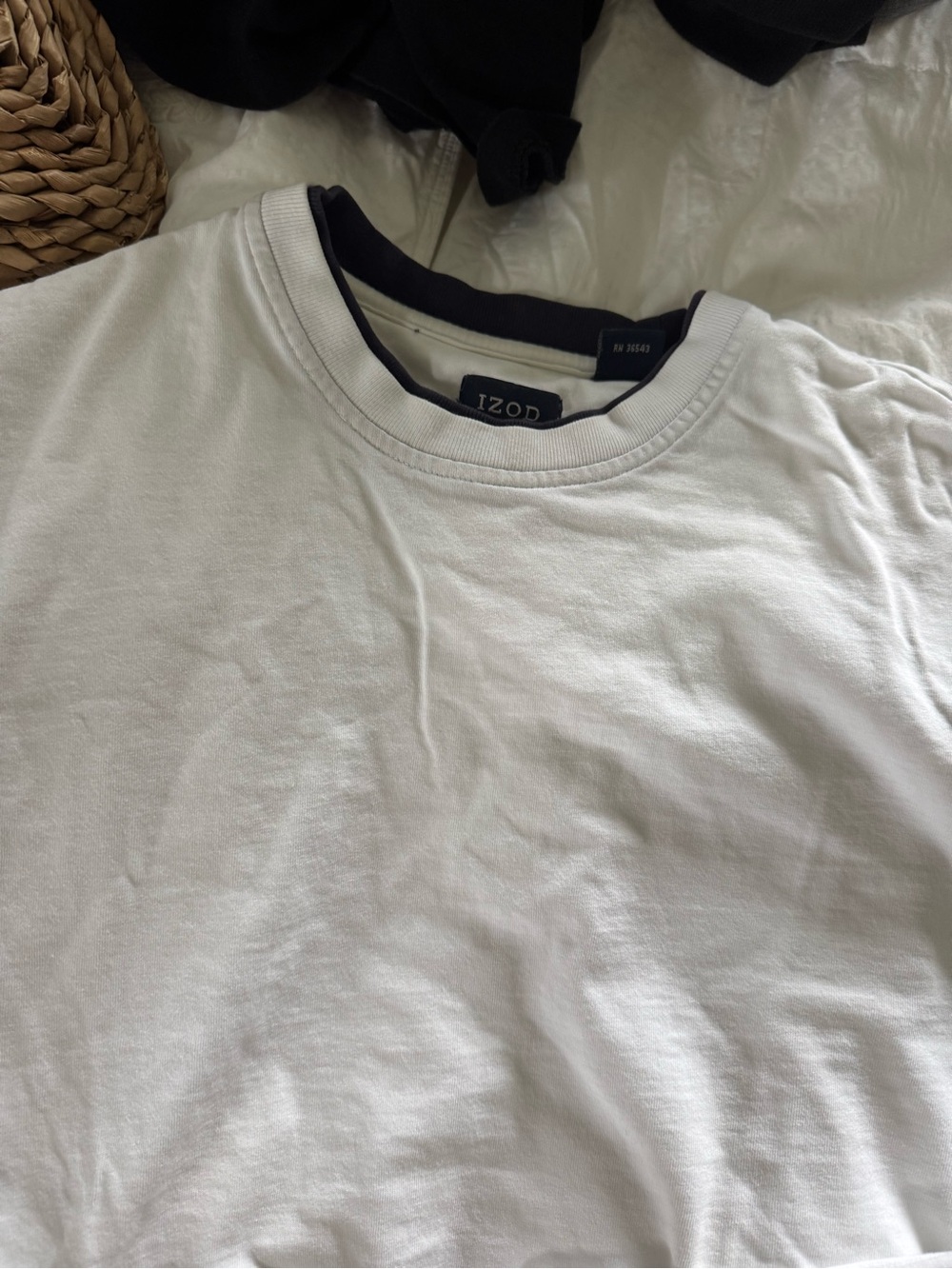 Vintage IZod White Short Sleeve Crew T-Shirt with Navy Trim